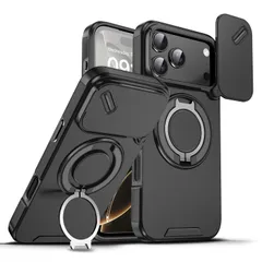 スマホケース iPhone17 iPhone17Pro ブラック オレンジ ネイビー アーマーケース ヘビーデューティ 頑丈 耐衝撃 磁気リングホルダー スライドカメラカバー カメラ保護 レンズ保護 防爆カバー 背面保護 側面保護 キズ防止[K](T)のサムネイル