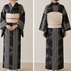 #K315 大島紬 幾何学模様 正絹 和装 和服 着物のサムネイル