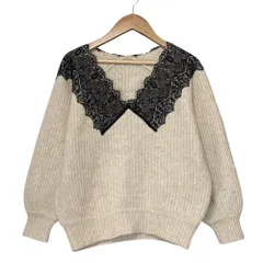 美品 Her lip to ハーリップトゥ レース付 Ｖネックニット セーター 1224202122 S ベージュ レディース 古着 中古 USEDのサムネイル