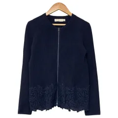 美品 TORY BURCH トリーバーチ レースドッキング ジップブルゾン ジャケット XS ネイビー レディース 古着 中古 USEDのサムネイル