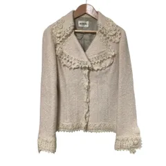 良品 INGEBORG インゲボルグ レース ウール モヘアブレンド ジャケット サイズL ライトベージュ レディース 古着 中古 USEDのサムネイル