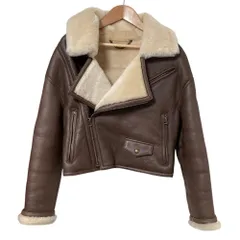 美品 BANANA REPUBLIC バナナリパブリック ムートン レザー クロップド ライダースジャケット サイズXS ブラウン レディース 古着 中古 USEDのサムネイル