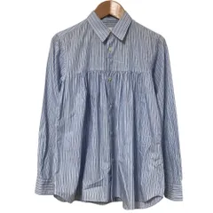美品 COMME des GARCONS コムデギャルソンシャツ ストライプ 長袖 ギャザーブラウス S21825 サイズS ネイビー ホワイト レディース 古着 中古 USEDのサムネイル