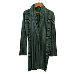 美品 PLEATS PLEASE ISSEY MIYAKE プリーツプリーズ ストライププリーツ ショールカラージャケット PP11-JA561 サイズ3 グリーン レディース 古着 中古 USEDのサムネイル