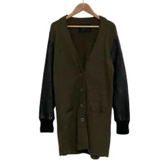 良品 HYSTERIC GLAMOUR ヒステリックグラマー ラムレザースリーブ コンビ ニット カーディガン コート サイズF カーキ レディース 古着 中古 USEDのサムネイル