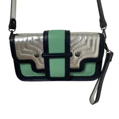 良品 JAMIN PUECH ジャマンピュエッシュ レザー ショルダーウォレット シルバーカラー ネイビー グリーン レディース 古着 中古 USEDのサムネイル