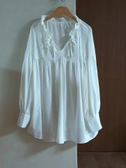 frill collar ribbon blouse ブラウス アイスブルー | Mercari