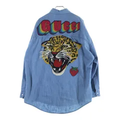 GUCCI (グッチ) タイガー ロゴ刺繍 デニム 長袖シャツ インディゴ 554864のサムネイル
