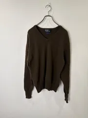 S00621｜Ralph Lauren｜ラルフローレン｜Vネックニット｜Vネックセーター｜ウール100%｜ブラウン｜メンズ｜M｜無地｜長袖｜古着｜USA古着｜ヴィンテージ｜90S｜Y2K｜アメカジ｜トラッド｜アイビー｜フォロー割｜今期トレンド