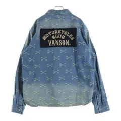 VANSON (バンソン) クロスボーン 総柄 ジャガード デニム長袖シャツ インディゴのサムネイル