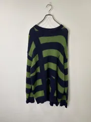 S00715｜LAD MUSICIAN｜ラッドミュージシャン｜セーター｜ニット｜モヘヤニット｜クルーネック｜ボーダー｜グリーン｜ネイビー｜44｜L｜CREW NECK PULLOVER｜古着｜USA古着｜ヴィンテージ｜90S｜Y2K｜アメカジ｜モードのサムネイル