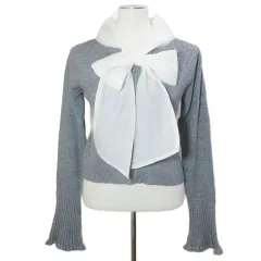 ワンアフター アナザー ナイスクラップ one after another NICE CLAUP 美品 24SS 前後2WAY ボウタイ ニット プルオーバー リブ 長袖 フリーサイズ グレー ホワイト 0141050010 /Xのサムネイル
