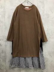 Milktea ミルクティー  ◇■ サイドリボン チェック 切り替え ニット ワンピース ブラウン系 ■◇ □のサムネイル