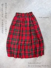 ichi Antiquités イチアンティークス タータンチェック リネン ギャザースカート レッド 日本製のサムネイル