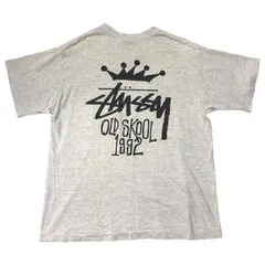 STUSSY(ステューシー) 90’s OLD SKOOL 1992 crown オールドスクール 王冠 Tシャツ 黒タグ SIZE L ライトグレー×ブラック 90年代 OLD STUSSY ショーンフォントのサムネイル
