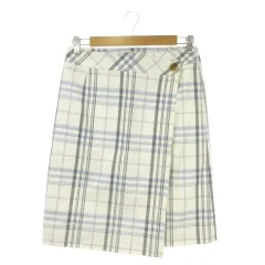 バーバリー ロンドン BURBERRY LONDON ラップスカート タイト ひざ丈 チェック 総柄 40 白 ホワイト 水色 ブルー /AH2 ■GY50のサムネイル