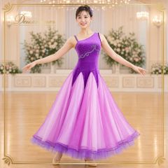 社交ダンス 衣装 ドレス ワンピース スタンダード イエロー系 ライン