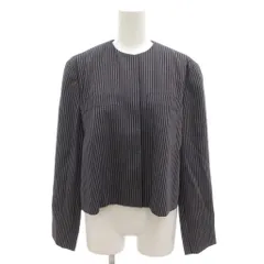 クリスチャンディオール Christian Dior ビンテージ ノーカラージャケット 9 紺 ネイビー 前開き 総裏地 ストライプ柄 /SJ ■GY50のサムネイル