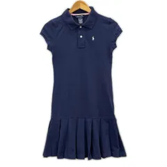 POLO RALPH LAUREN 半袖 プリーツワンピース sizeＬ(12/14)/ネイビー