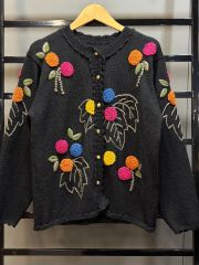 ヴィンテージ レトロ古着 エスニック刺繍ジャケット 鏡飾り 黒 羽織 
