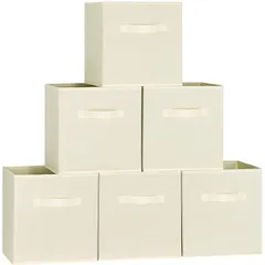 【特価】6個セット 収納ボックス 幅27×奥行27×高さ28cm 折りたたみ式 収納ケース 取っ手付き 布製 カラーボックス対応 衣類収納 おもちゃ収納 リビング収納 小物入れ 雑誌収納ケース 整理かご (ベージュ)のサムネイル
