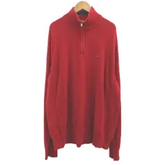 トミーヒルフィガー TOMMY HILFIGER ニット セーター XL 赤 レッド ハーフジップ 長袖 無地 /NP ■GY99