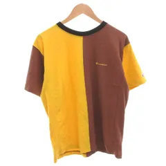 チャンピオン CHAMPION 半袖Tシャツ M 黄色 イエロー 茶 ブラウン 切替デザイン ロゴ刺繍 /TL ■ECF006