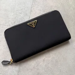 PRADA プラダ レザー×ナイロン ジッピーウォレット トライアングルロゴプレート ラウンドファスナー長財布  ブラック ゴールド金具のサムネイル