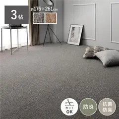 ラグ カーペット 江戸間3帖 約176×261cm グレー 防炎 抗菌 防臭 日本製 フリーカット ホットカーペット対応 絨毯 平織のサムネイル