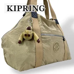 【極美品】kipling キプリング ナイロン ボストンバッ　トートバッグ 2way 肩掛け ベージュ カーキ モンキーチャーム付 猿 軽量 大容量 A4 通学 通勤 旅行 トラベル マザーズバッグ カジュアル スポーツ 鞄のサムネイル