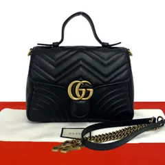 極 美品 袋付き GUCCI グッチ GG マーモント レザー 本革 2way ハンドバッグ ショルダーバッグ ポシェット ブラック 黒 45333