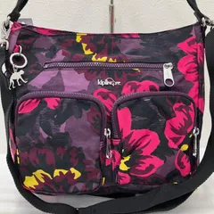 5629　Kipling キプリング 2way　ショルダーバッグ　トートバッグ　ハンドバッグ　花柄　フラワー　レディース　軽量　ポケット多数　フロントポケット　チャーム付き　モンキー　ゴリラ　パープル　紫　ピンクのサムネイル