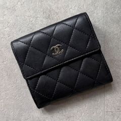 美品 シャネル マトラッセ ラムスキン 二つ折り財布 Wホック ダブル