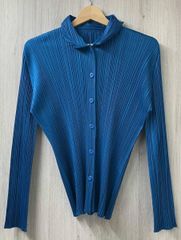 PLEATS PLEASE ISSEY MIYAKE プリーツプリーズ イッセイミヤケ 長袖シャツ 特殊襟 カーディガン PP63-JJ201 ブルー サイズ4(XL相当)