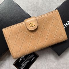 シャネル カンボンライン 二つ折り財布 ベージュ オレンジ バイカラー