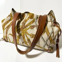 miu miu ミュウミュウ キャンバス レザー トートバッグ ベージュ ブラウン ゴールド金具 H2761160Lのサムネイル