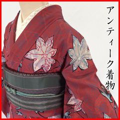 アンティーク 単衣 御召銘仙 チューリップ ピンク 大正ロマン 夏着物