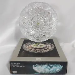 【未使用 シール付】HOYA クリスタル ボウル 外箱付 コーディアル 盛り鉢 ガラス器 大鉢 カットガラス 皿 プレート 保谷 昭和レトロ W-626のサムネイル