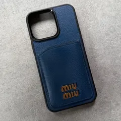MIU MIU ミュウミュウ iPhone13pro ケース カードケース レザー ネイビー ゴールド金具のサムネイル