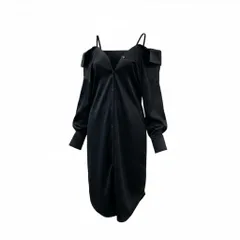 Af26 【新品保管品】 ALEXANDER WANG アレキサンダーワン オフザショルダーシャツ シルクシャツ 長袖ブラウス シャツワンピース 534-60260001 2 ブラック 絹100％ レディース 女性用u02tのサムネイル