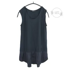 【セール品】古着　ベルメゾン　千趣会　StyleNote　異素材切替　タンクトップ　プリーツ　チュニック　ダークネイビー　M　レディース　カジュアル　上品　大人カジュアル　春夏のサムネイル