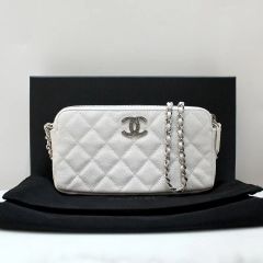 新品 CHANEL 2WAY マトラッセ キャビアスキンホワイトボーリングバッグ 