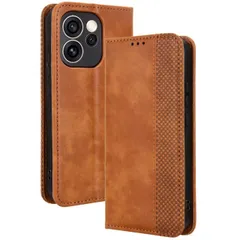 OPPO Reno15 A ケース 手帳 チェック柄 合革 レトロ 手帳 ケース 【Color】キャメルのサムネイル