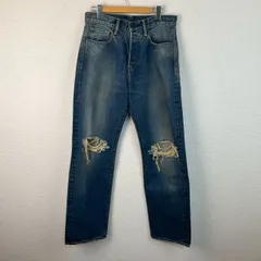 KURO クロ デニムパンツ ジーンズ ダメージ クラッシュ ひげ インディゴ ブルー メンズ W30 古着 グランジ アメカジのサムネイル