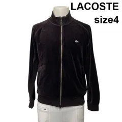 ◆ ラコステ LACOSTE トラックジャケット ブルゾン 長袖 ハイネック ベロア ロゴ刺繍 ワッペン ダークブラウン 綿混 4 L メンズ S6H138のサムネイル