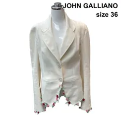◇ ジョンガリアーノ JOHN GALLIANO ヴィンテージジャケット 長袖 テーラード フローラルトリム 白 シルク 36 S 7号 レディース Z6D235のサムネイル