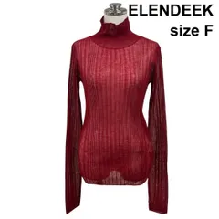 ◇ エレンディーク ELENDEEK ハイネックリブニット 長袖 シアー 変則リブ編み 長めの袖丈 赤 麻 サイズフリー 9号 レディース S6F694のサムネイル