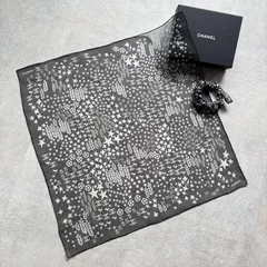 極美品 CHANEL シャネル ココマーク シュシュ スカーフ セット ヘアアクセリー ブラック シルクのサムネイル