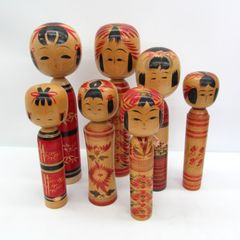 D-3【希少】伝統こけし 7体まとめ売り 作家物 銘あり 遠刈田 土湯 昭和