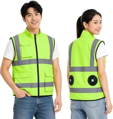 CYCYHEAT 互換性 空調作業服 ベスト 服のみ 9cm穴 ノースリーブ作業着 高視認 冷却ウェア 反射ベスト (グリーン, 2XL)のサムネイル